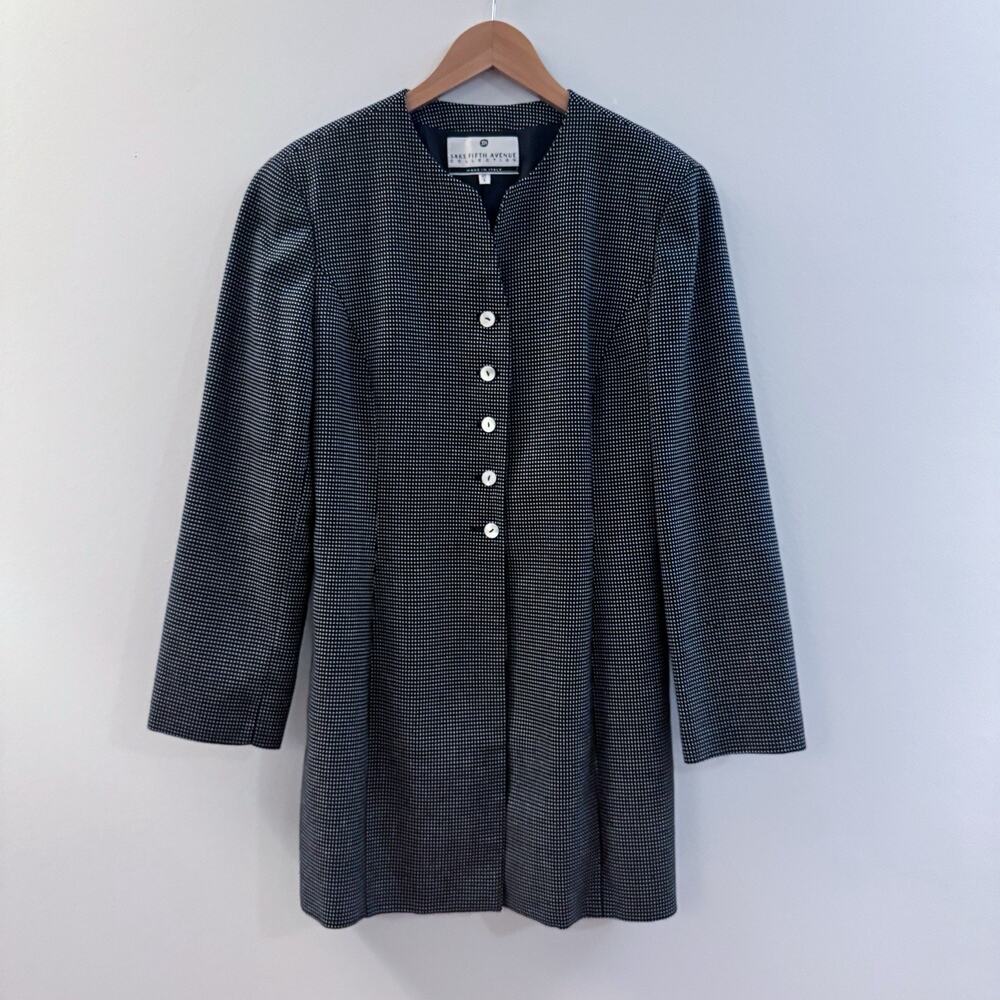 Saks Fifth Avenue Women’s Jacket Vintage Black White Dot Silk Wool Size 6